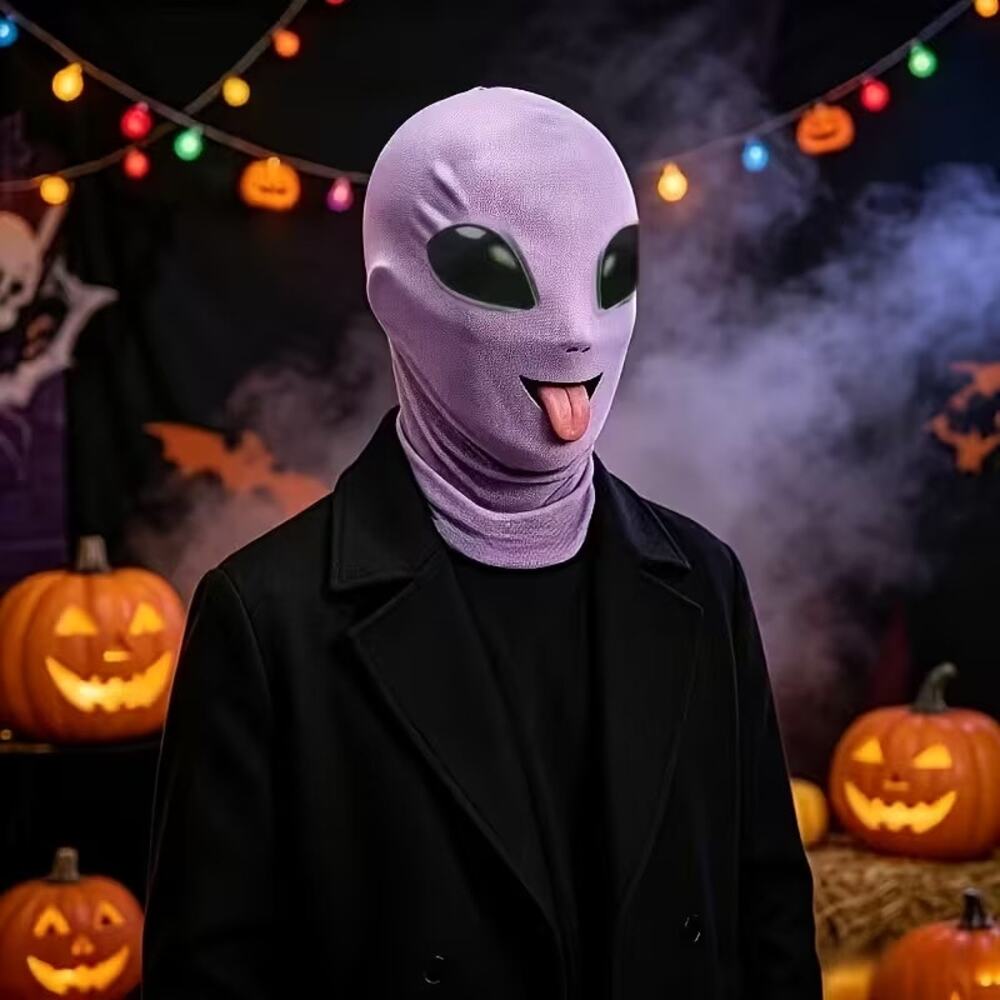 PURPLE ALIEN MESH OVER THE HEAD HALLOWEEN MASK NEW